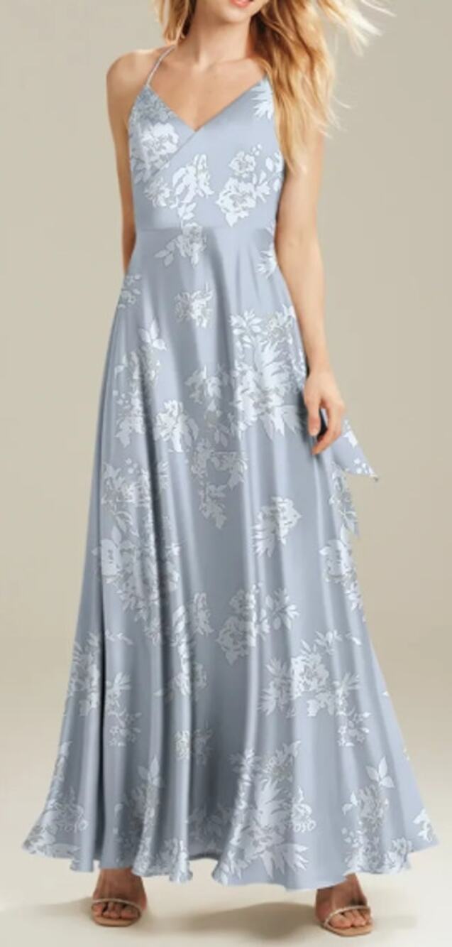 AW BRIDAL 0 XS Mist Peony Floral satin charmeuse Mattie maxi dress NEW B37